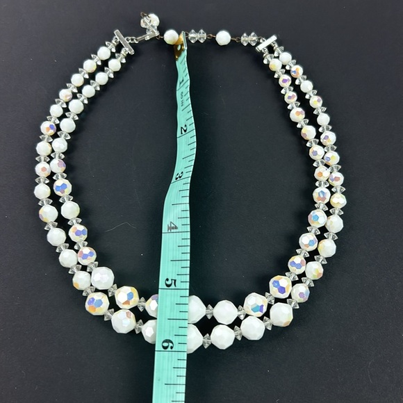 Vintage multi strand faceted white and crystal glass 50’s necklace - Picture 4 of 8